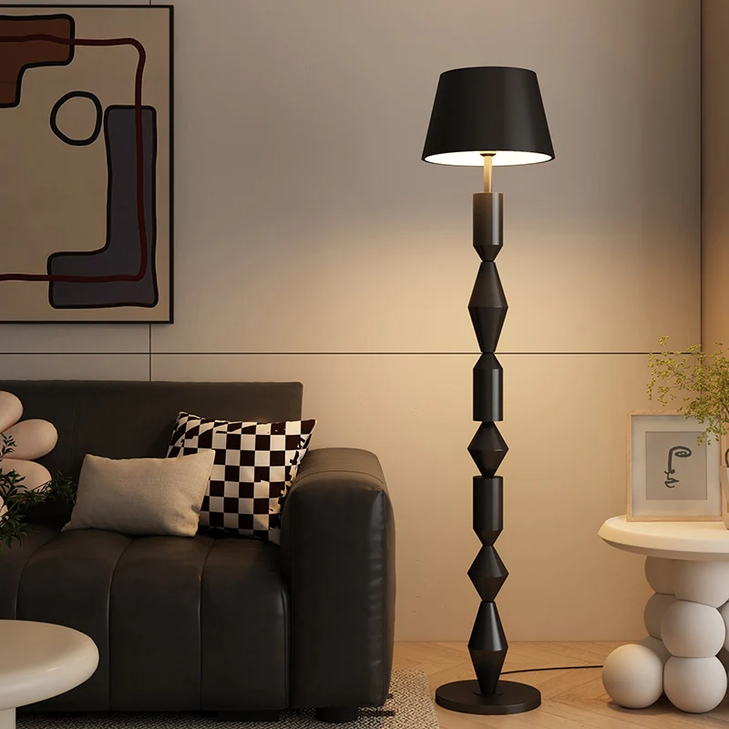 Contemporary Nordic Trapezoid Fabric Iron Lampshade Round Base 1 - Light Standing Floor Lamp For Living Room