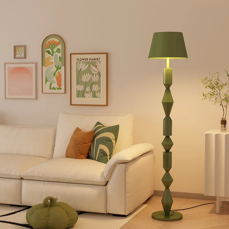 Contemporary Nordic Trapezoid Fabric Iron Lampshade Round Base 1 - Light Standing Floor Lamp For Living Room