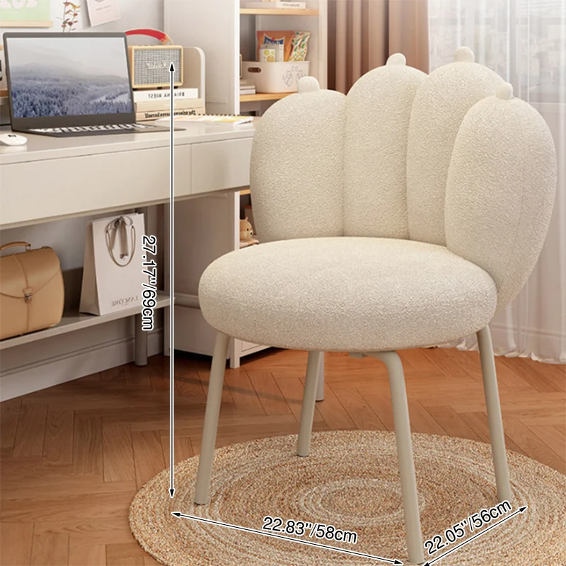 Contemporary Nordic Sherpa Fabric & Carbon Steel Cat-Paw Back Round Seat Vanity Stool For Bedroom & Living Room