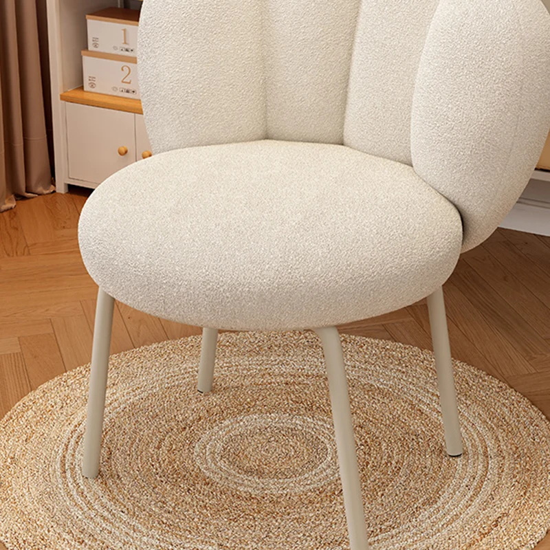 Contemporary Nordic Sherpa Fabric & Carbon Steel Cat-Paw Back Round Seat Vanity Stool For Bedroom & Living Room