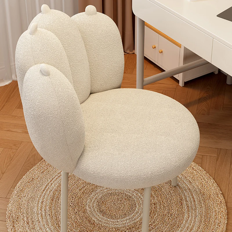Contemporary Nordic Sherpa Fabric & Carbon Steel Cat-Paw Back Round Seat Vanity Stool For Bedroom & Living Room