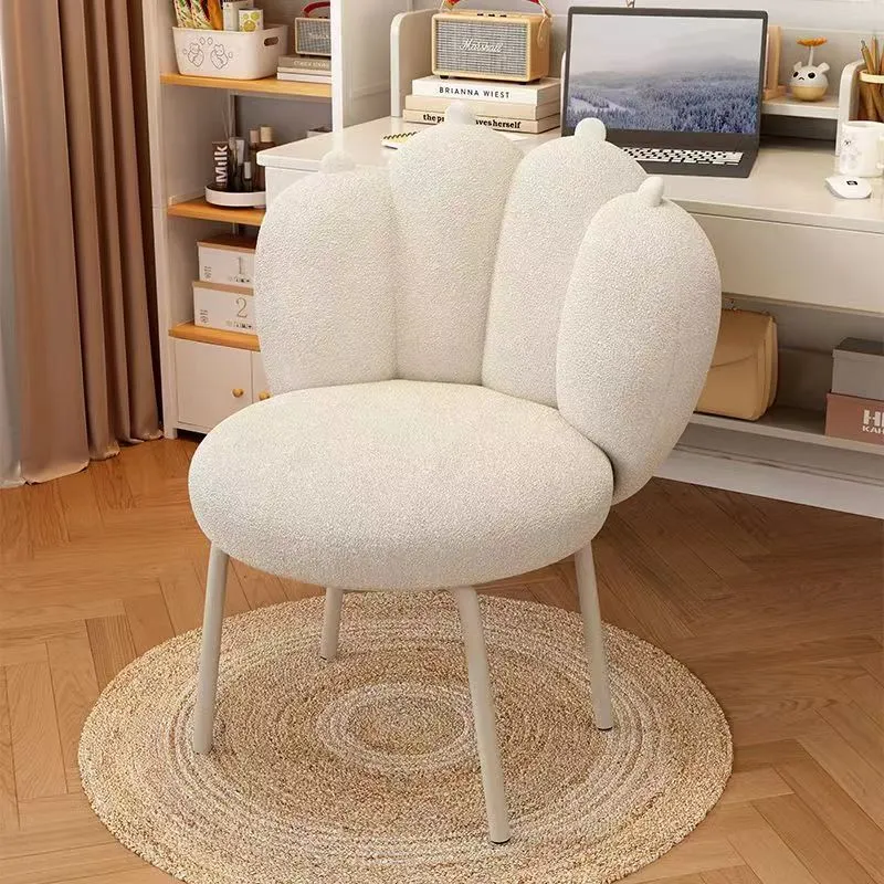 Contemporary Nordic Sherpa Fabric & Carbon Steel Cat-Paw Back Round Seat Vanity Stool For Bedroom & Living Room