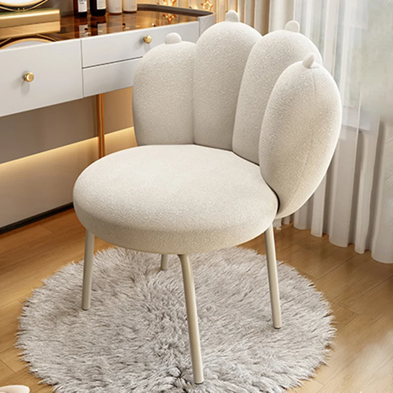 Contemporary Nordic Sherpa Fabric & Carbon Steel Cat-Paw Back Round Seat Vanity Stool For Bedroom & Living Room