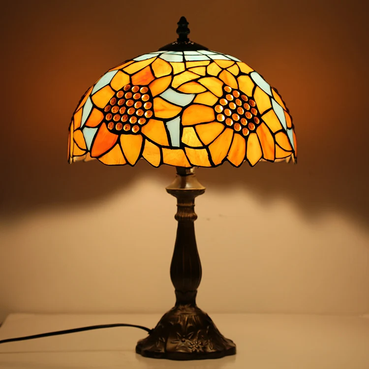 Traditional Tiffany Iron & Stained Glass Cone Table Lamp 1-Light For Bedroom And Living Room