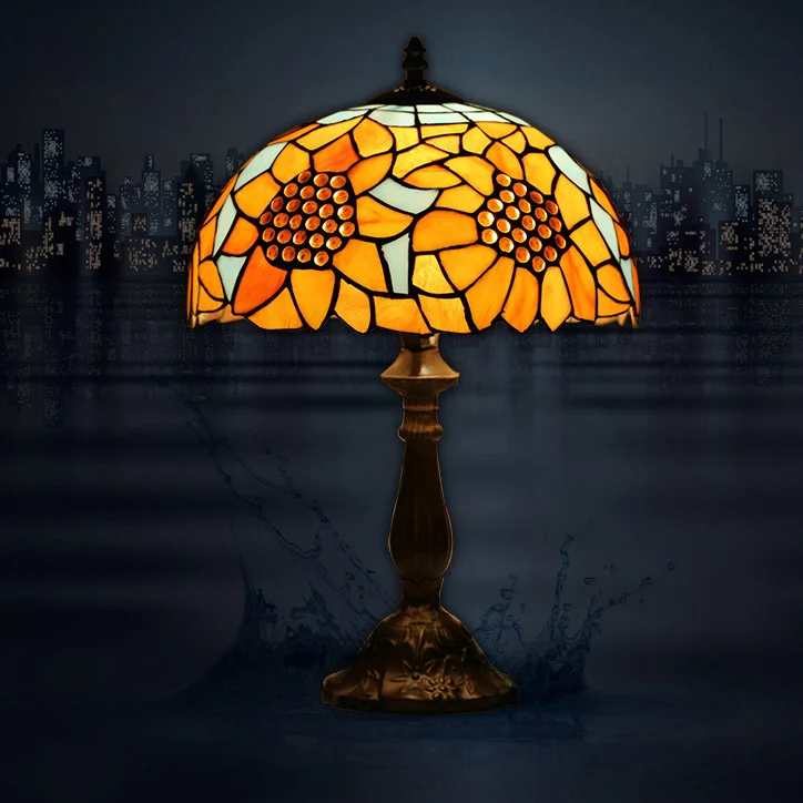 Traditional Tiffany Iron & Stained Glass Cone Table Lamp 1-Light For Bedroom And Living Room