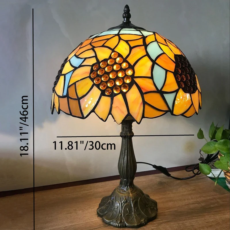 Traditional Tiffany Iron & Stained Glass Cone Table Lamp 1-Light For Bedroom And Living Room