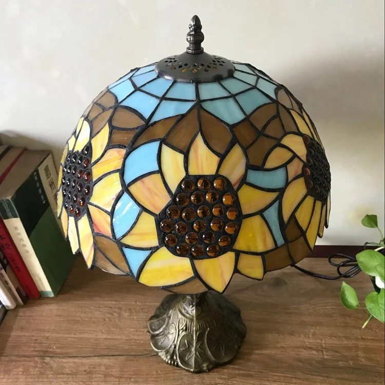 Traditional Tiffany Iron & Stained Glass Cone Table Lamp 1-Light For Bedroom And Living Room
