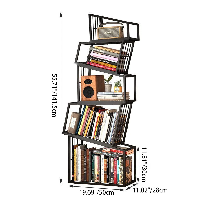 Contemporary Nordic Square Frame Full Iron Storage Cabinets Bookshelf 3/4/5 - Tier For Living Room