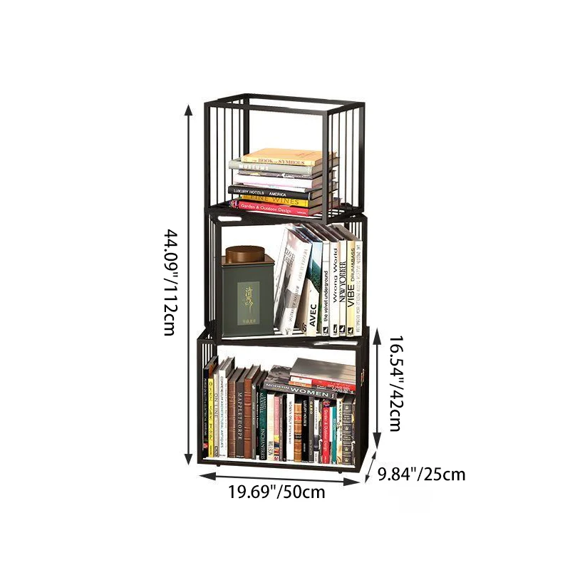 Contemporary Nordic Square Frame Full Iron Storage Cabinets Bookshelf 3/4/5 - Tier For Living Room