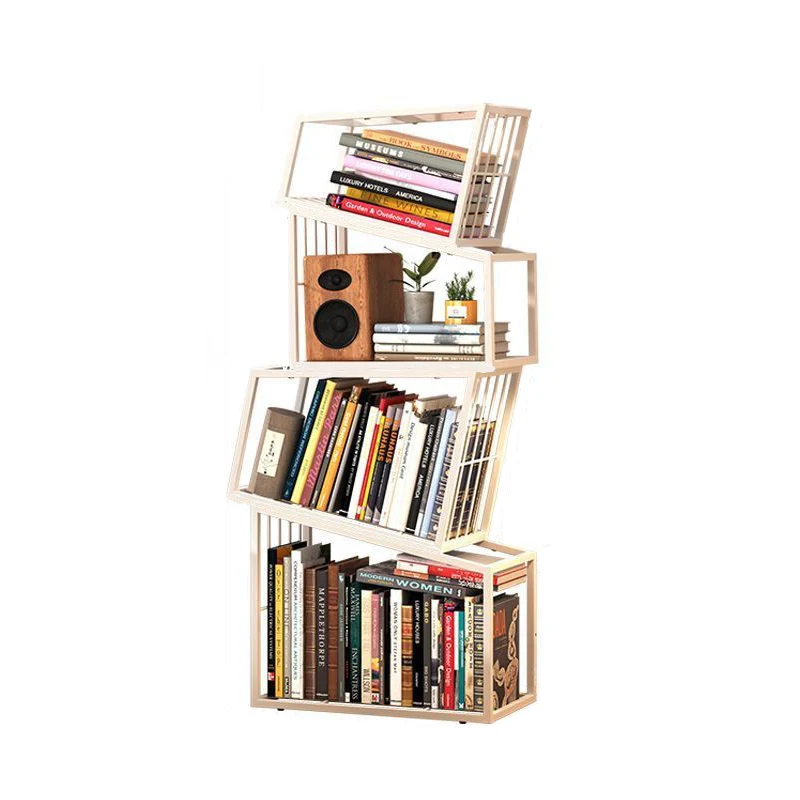 Contemporary Nordic Square Frame Full Iron Storage Cabinets Bookshelf 3/4/5 - Tier For Living Room