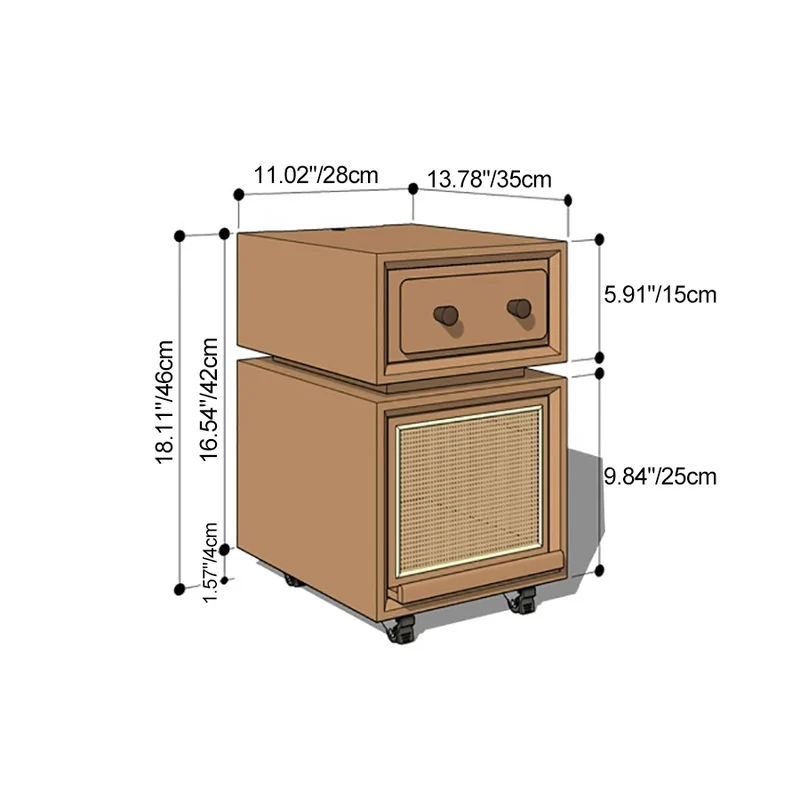 Modern Minimalist Cherry Wood Metal Robot-Shaped Nightstand With 2 Drawers For Bedroom