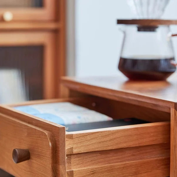 Modern Minimalist Cherry Wood Metal Robot-Shaped Nightstand With 2 Drawers For Bedroom