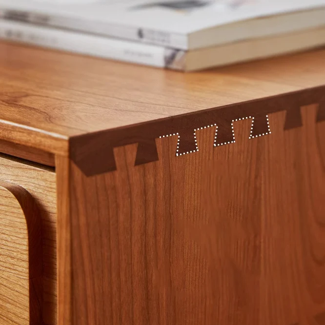 Modern Minimalist Cherry Wood Metal Robot-Shaped Nightstand With 2 Drawers For Bedroom