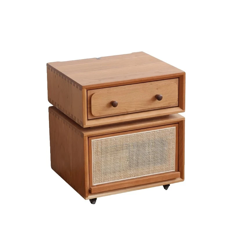 Modern Minimalist Cherry Wood Metal Robot-Shaped Nightstand With 2 Drawers For Bedroom