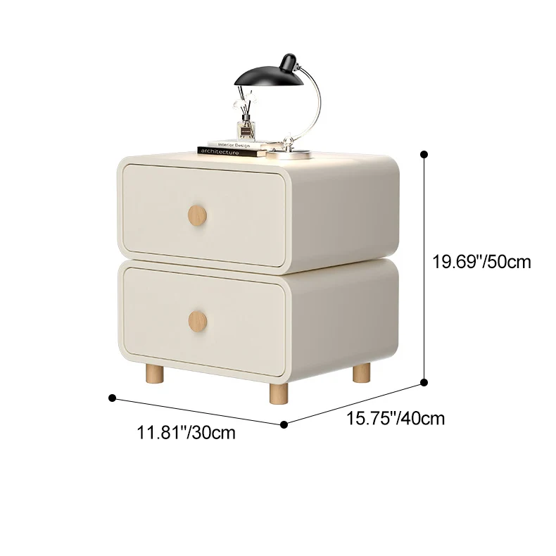 Traditional French Medium-Density Fiberboard Solid Wood Leather Rounded Nightstand With 2 Drawers For Bedroom