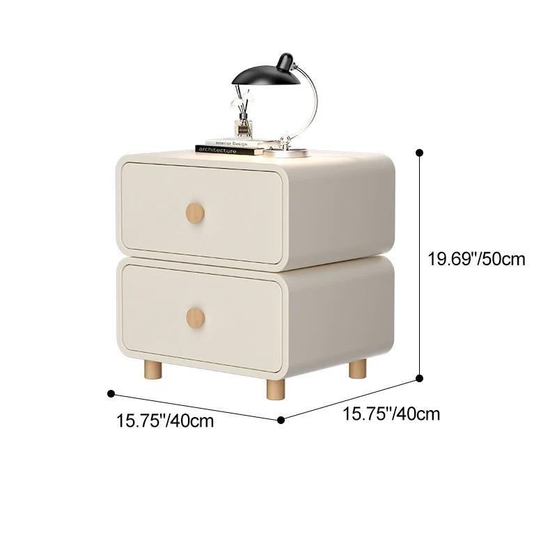 Traditional French Medium-Density Fiberboard Solid Wood Leather Rounded Nightstand With 2 Drawers For Bedroom