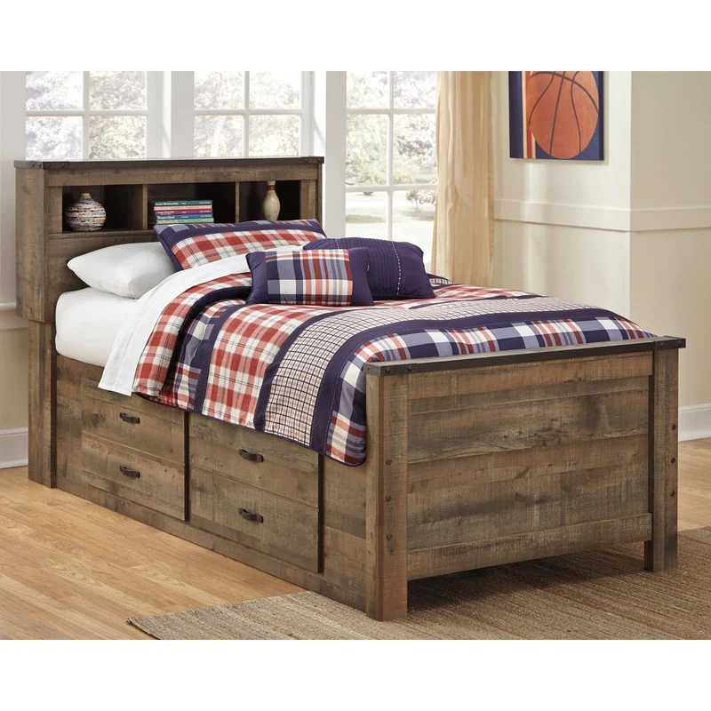 Signature Design by Ashley Trinell B446B17 Twin Bookcase Bed with 2 Storage Drawers