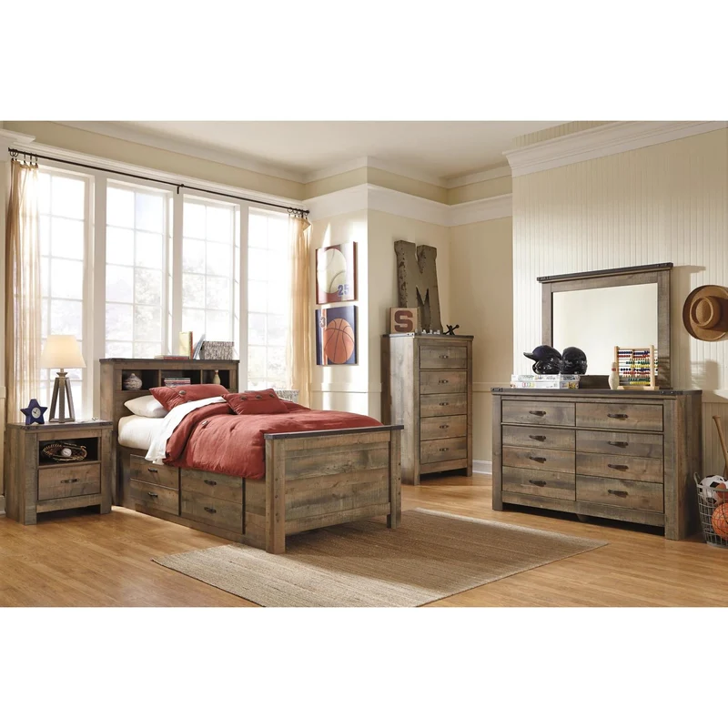 Signature Design by Ashley Trinell B446B17 Twin Bookcase Bed with 2 Storage Drawers