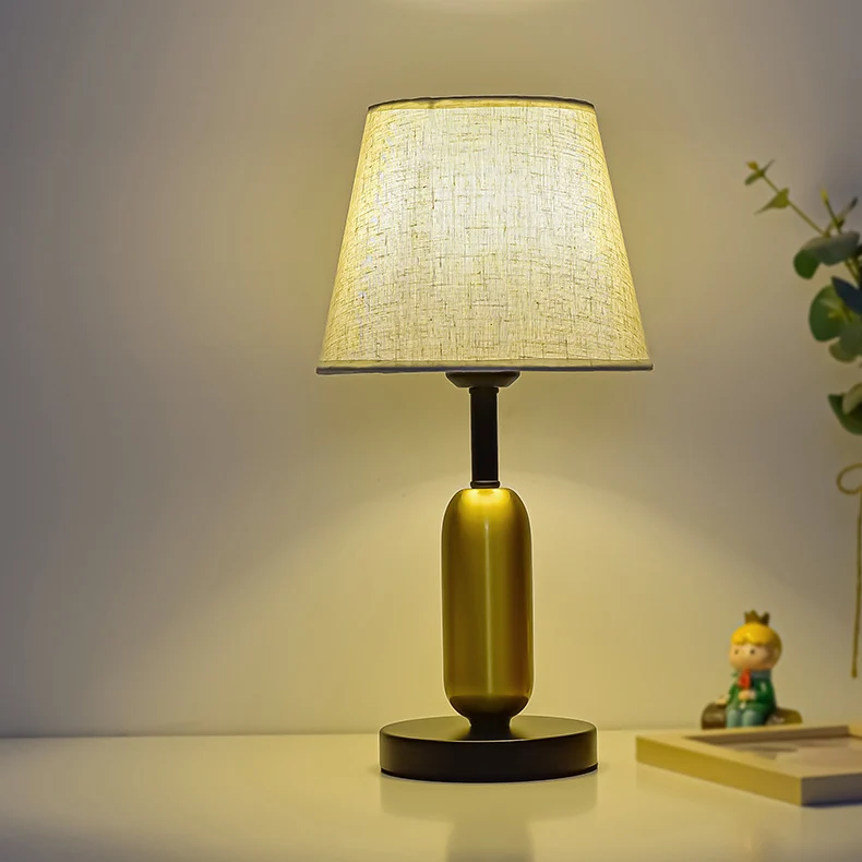 Contemporary Scandinavian Fabric Metal Fan-Shaped Round Cylinder LED Table Lamp For Bedroom