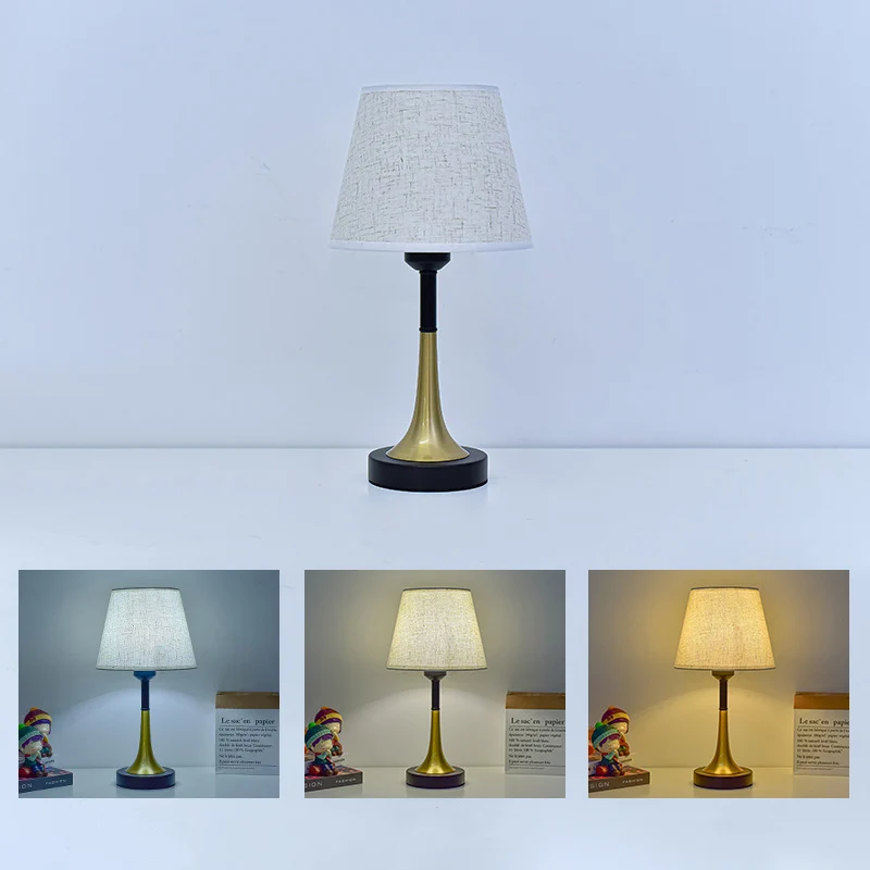 Contemporary Scandinavian Fabric Metal Fan-Shaped Round Cylinder LED Table Lamp For Bedroom