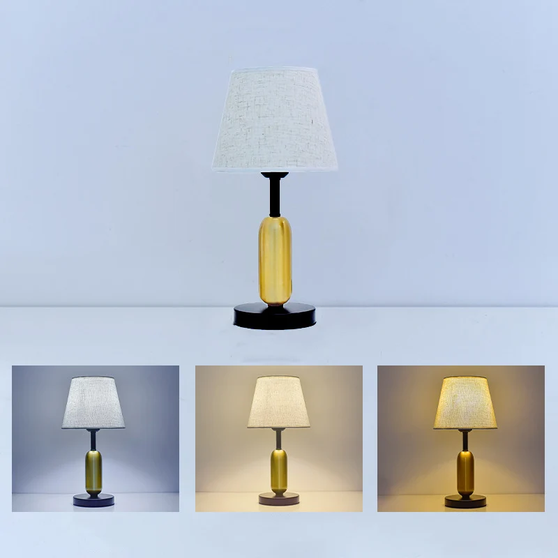 Contemporary Scandinavian Fabric Metal Fan-Shaped Round Cylinder LED Table Lamp For Bedroom