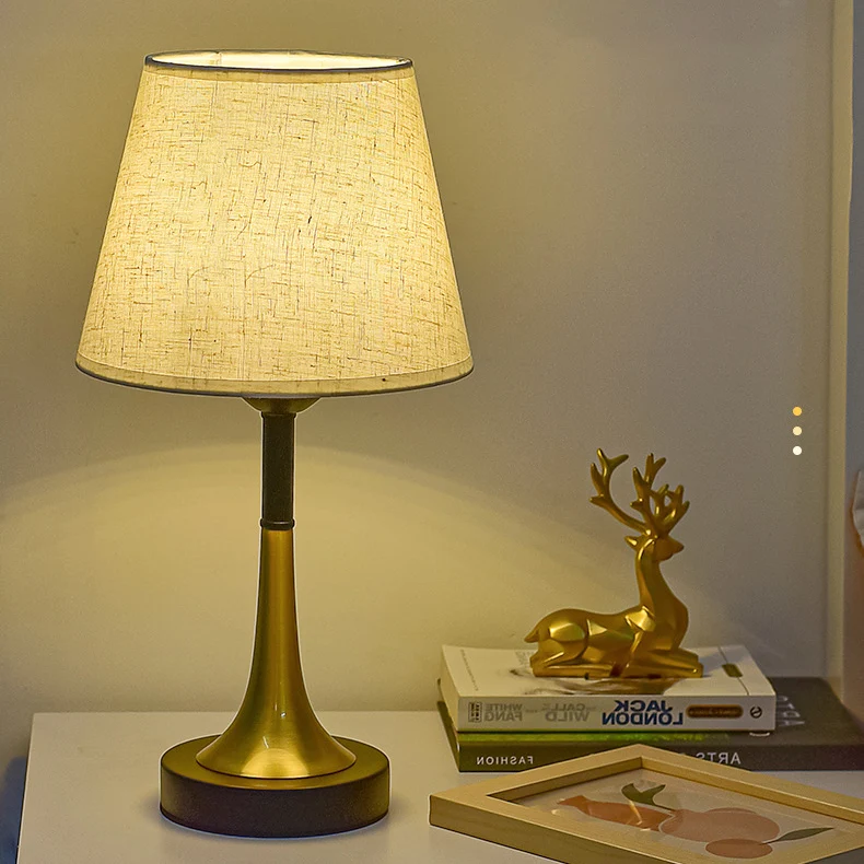 Contemporary Scandinavian Fabric Metal Fan-Shaped Round Cylinder LED Table Lamp For Bedroom