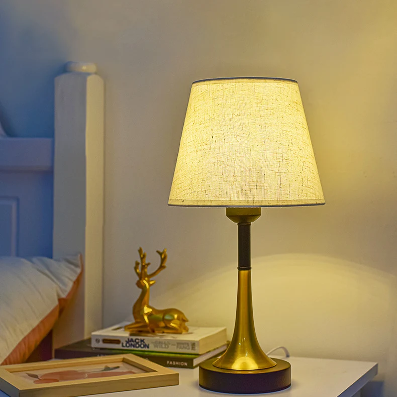 Contemporary Scandinavian Fabric Metal Fan-Shaped Round Cylinder LED Table Lamp For Bedroom