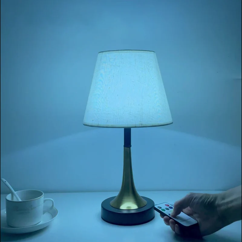 Contemporary Scandinavian Fabric Metal Fan-Shaped Round Cylinder LED Table Lamp For Bedroom