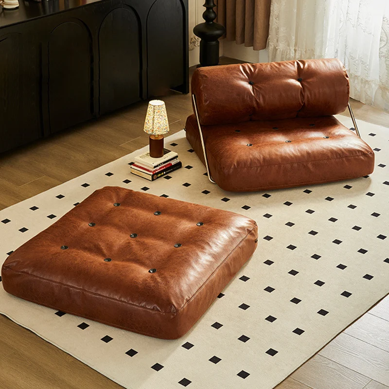 Traditional French Square Cylinder Foldable Faux Oil-waxed Leather Stainless Steel Doll Sponge Sofa Backrest Armless For Living Room