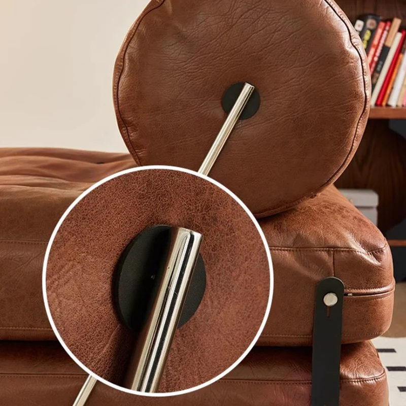 Traditional French Square Cylinder Foldable Faux Oil-waxed Leather Stainless Steel Doll Sponge Sofa Backrest Armless For Living Room