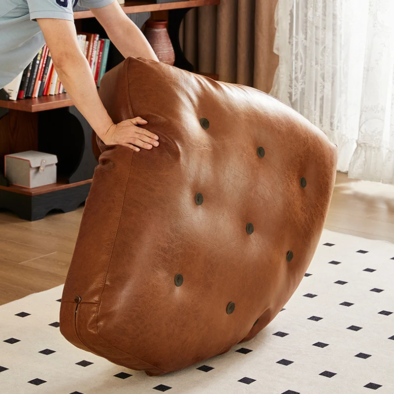 Traditional French Square Cylinder Foldable Faux Oil-waxed Leather Stainless Steel Doll Sponge Sofa Backrest Armless For Living Room