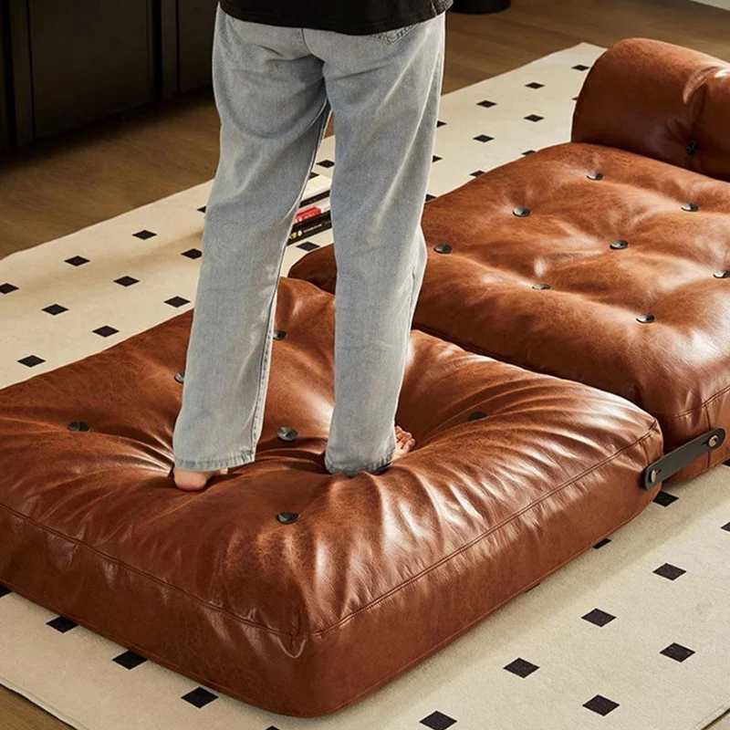 Traditional French Square Cylinder Foldable Faux Oil-waxed Leather Stainless Steel Doll Sponge Sofa Backrest Armless For Living Room