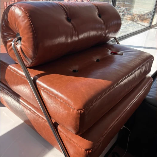 Traditional French Square Cylinder Foldable Faux Oil-waxed Leather Stainless Steel Doll Sponge Sofa Backrest Armless For Living Room