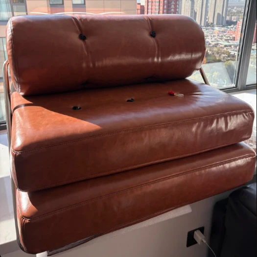 Traditional French Square Cylinder Foldable Faux Oil-waxed Leather Stainless Steel Doll Sponge Sofa Backrest Armless For Living Room