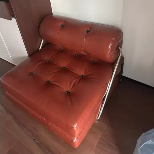 Traditional French Square Cylinder Foldable Faux Oil-waxed Leather Stainless Steel Doll Sponge Sofa Backrest Armless For Living Room