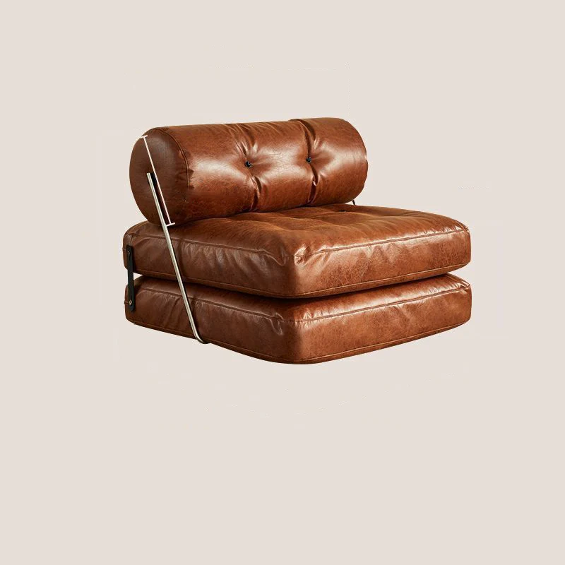 Traditional French Square Cylinder Foldable Faux Oil-waxed Leather Stainless Steel Doll Sponge Sofa Backrest Armless For Living Room