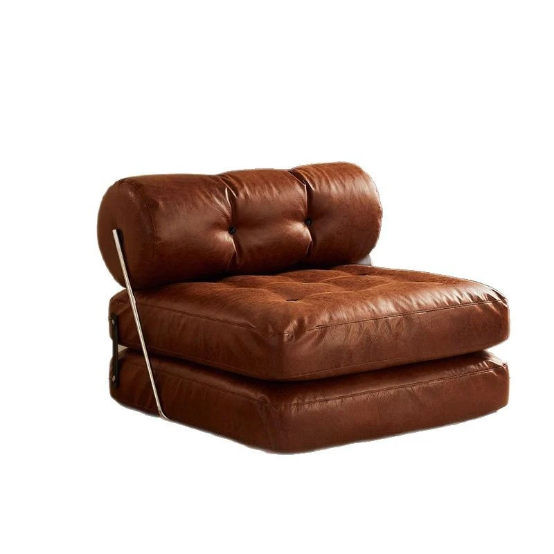Traditional French Square Cylinder Foldable Faux Oil-waxed Leather Stainless Steel Doll Sponge Sofa Backrest Armless For Living Room