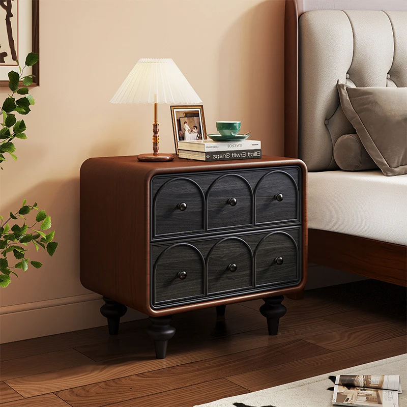 Traditional French Square Cube Door Pattern Birch Plywood Nightstand 2 - Drawer For Bedroom