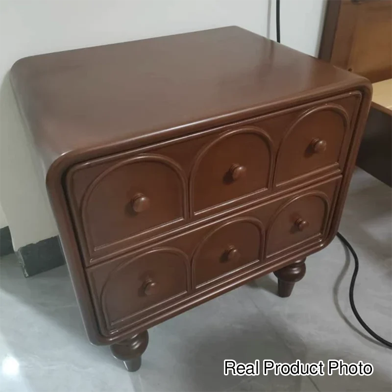 Traditional French Square Cube Door Pattern Birch Plywood Nightstand 2 - Drawer For Bedroom