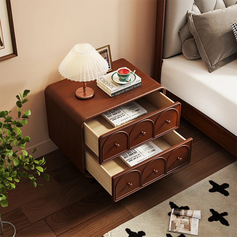 Traditional French Square Cube Door Pattern Birch Plywood Nightstand 2 - Drawer For Bedroom