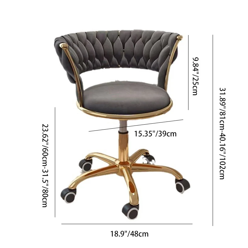 Contemporary Nordic Velvet & Metal Round Vanity Stool With Adjustable Height For Bedroom & Living Room