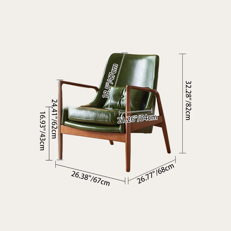 Contemporary Nordic Leather, Fabric & Wood Curved Accent Chair For Bedroom & Living Room