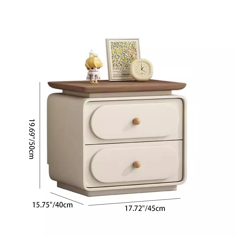 Traditional French Wood And Microfiber Square Nightstand 2-Drawer For Bedroom And Living Room