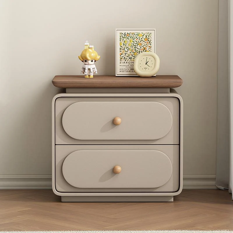 Traditional French Wood And Microfiber Square Nightstand 2-Drawer For Bedroom And Living Room