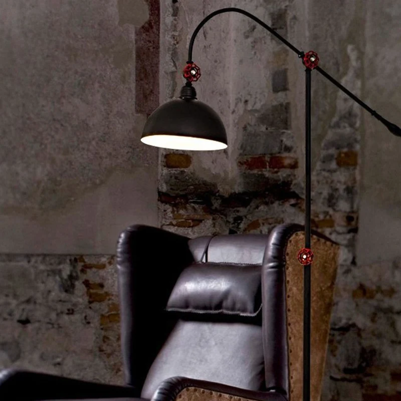 Contemporary Industrial Iron Dome Fishing Rod 1-Light Standing Floor Lamp For Living Room