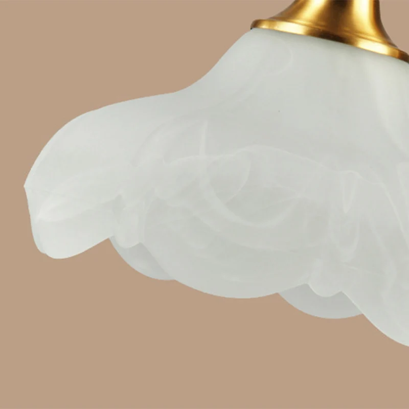 Traditional European Brass Glass Floral Shade Round Base 1-Light Table Lamp For Bedroom
