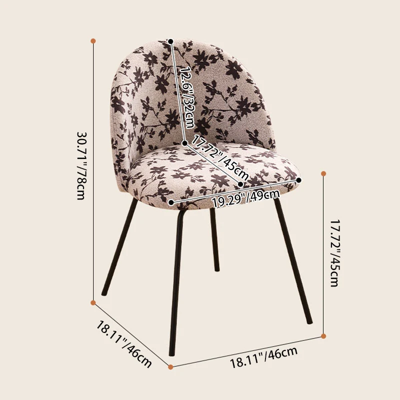 Contemporary Creative Curved Printed Fabric Upholstered Iron Legs Wood Board Vanity Stool Backrest For Bedroom