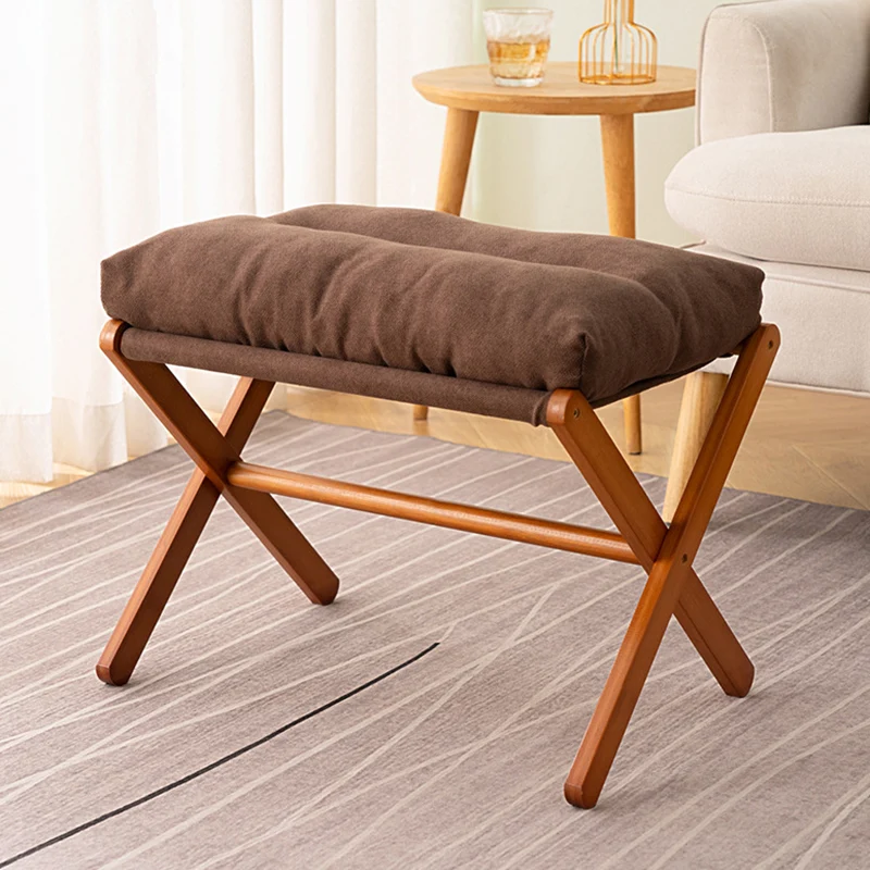 Contemporary Scandinavian Bamboo Faux Cashmere Rectangular Footstool With Foldable Design For Living Room And Entryway
