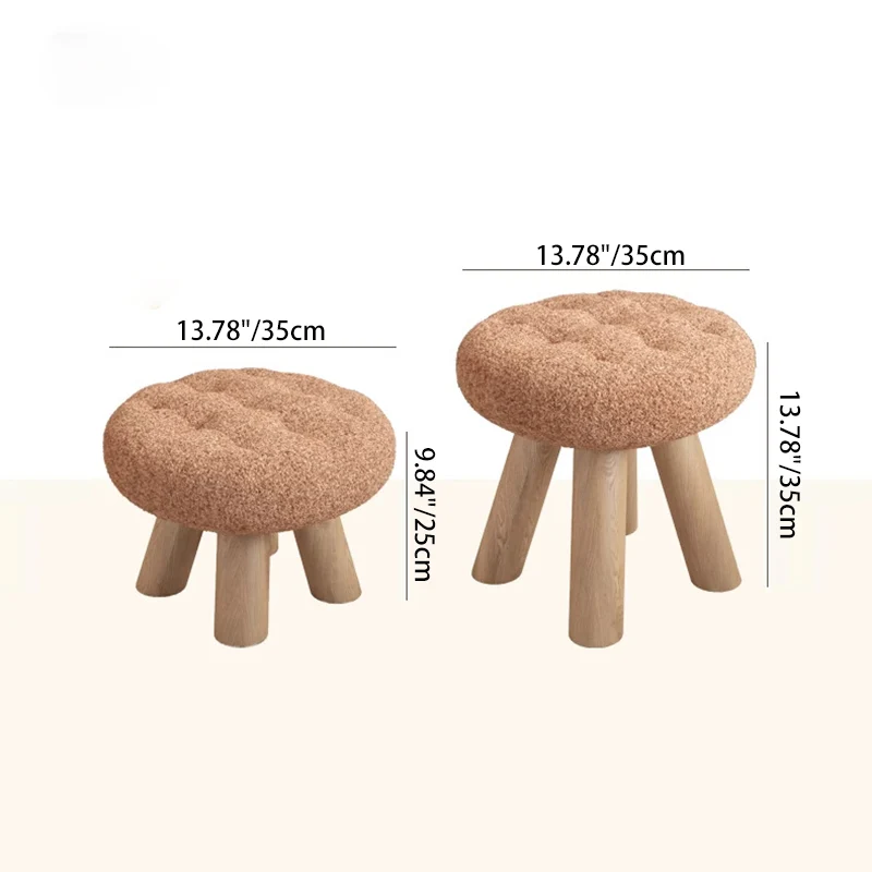 Contemporary Scandinavian Sherpa Fabric Pine Wood Round Cookie Low Stool With Stackable Design For Living Room