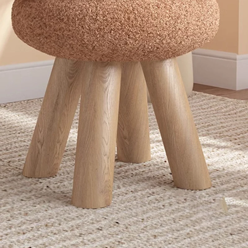 Contemporary Scandinavian Sherpa Fabric Pine Wood Round Cookie Low Stool With Stackable Design For Living Room